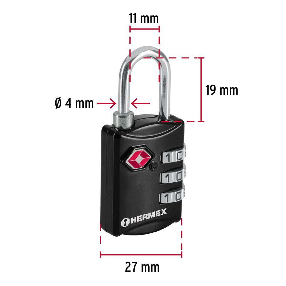 Candado maletero de combinación 27 mm seguridad TSA, blíster Caja con 6, 46291