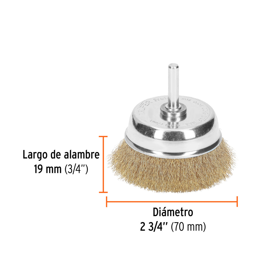 Carda de copa 2-3/4' alambre fino para taladro, Truper Caja con 6, 11592