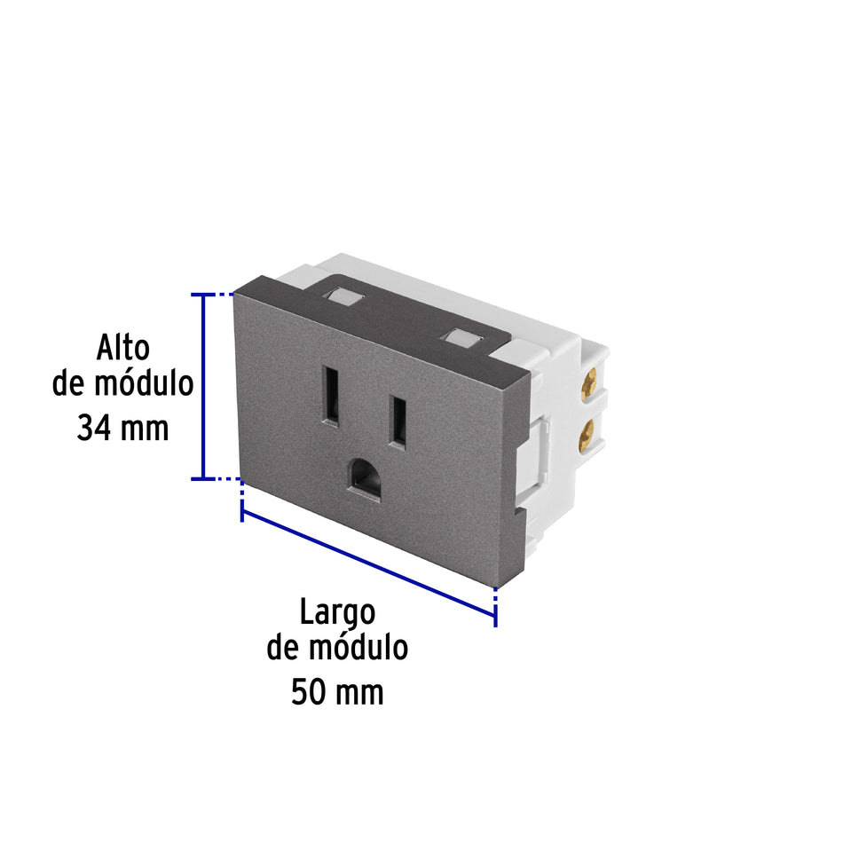 Contacto aterrizado acero inox de 1.5 módulos, línea Lisboa Caja con 12, 47828