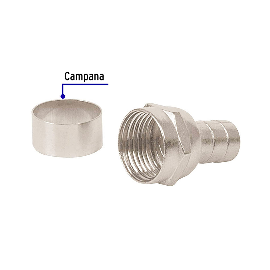 Bolsa con 4 conectores coaxiales RG 6 tipo campana, Volteck Caja con 10, 48480
