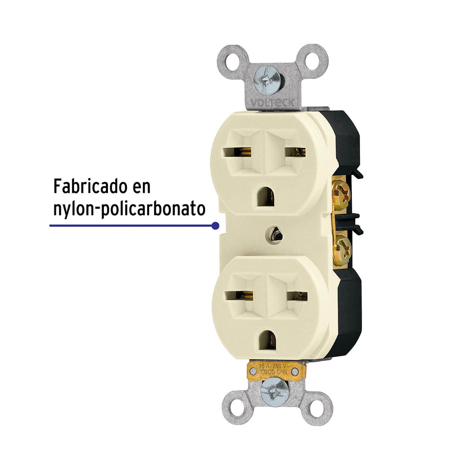 Contacto dúplex, cara de chino, Standard, marfil, Volteck Caja con 10, 46104