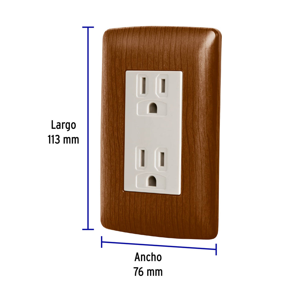 Contacto dúplex aterrizado, color madera, línea Italiana Caja con 6, 49809