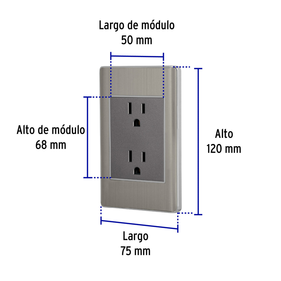Placa armada acero inox contacto dúplex 3 módulos, Lisboa Caja con 12, 47849