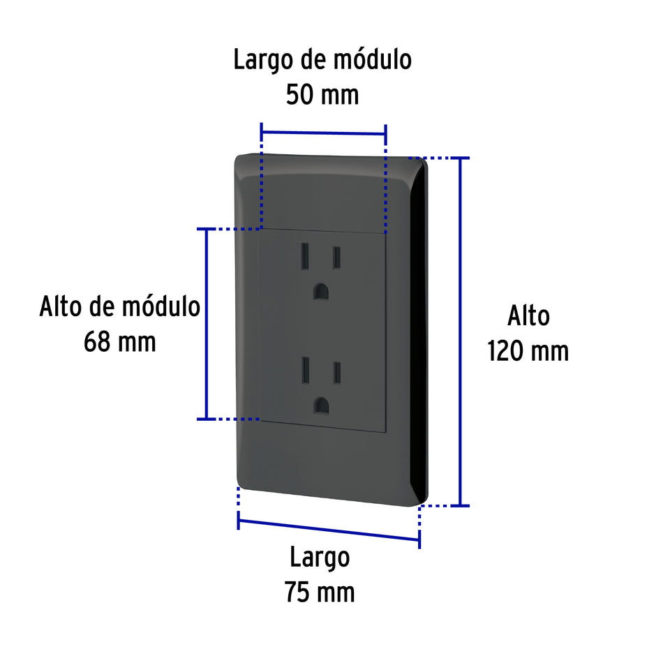 Placa armada negra contacto dúplex 3 módulos, Lisboa Caja con 12, 47902