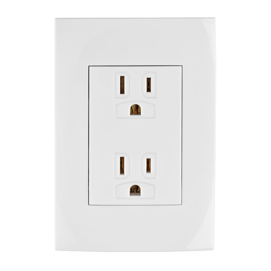 Contacto dúplex, 2 polos + tierra, línea Oslo, blanco Caja con 6, 48309