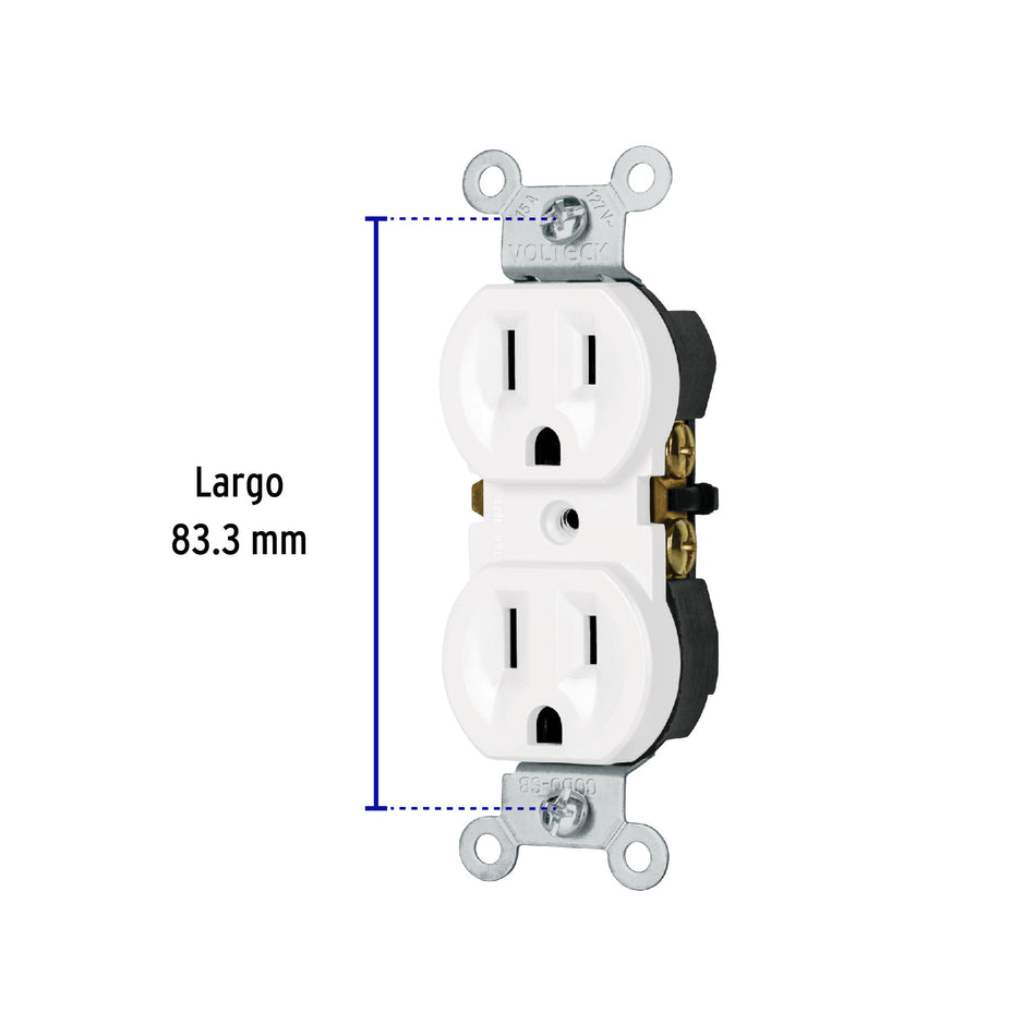 Contacto dúplex, 2 polos 3 hilos, Standard, blanco, Volteck Caja con 20, 49710