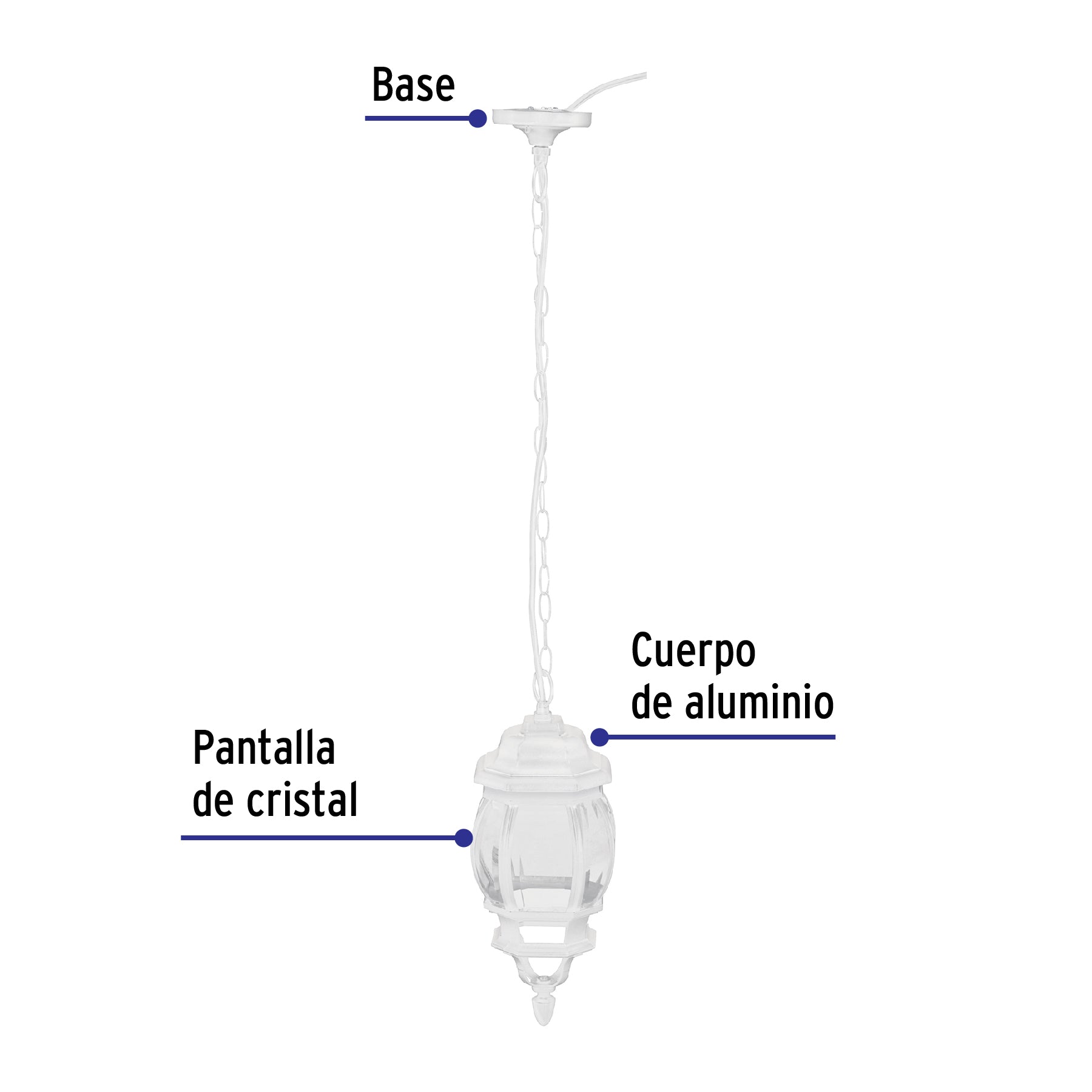 Arbotante tipo farol tradicional colgante p/exterior, blanco, 47296