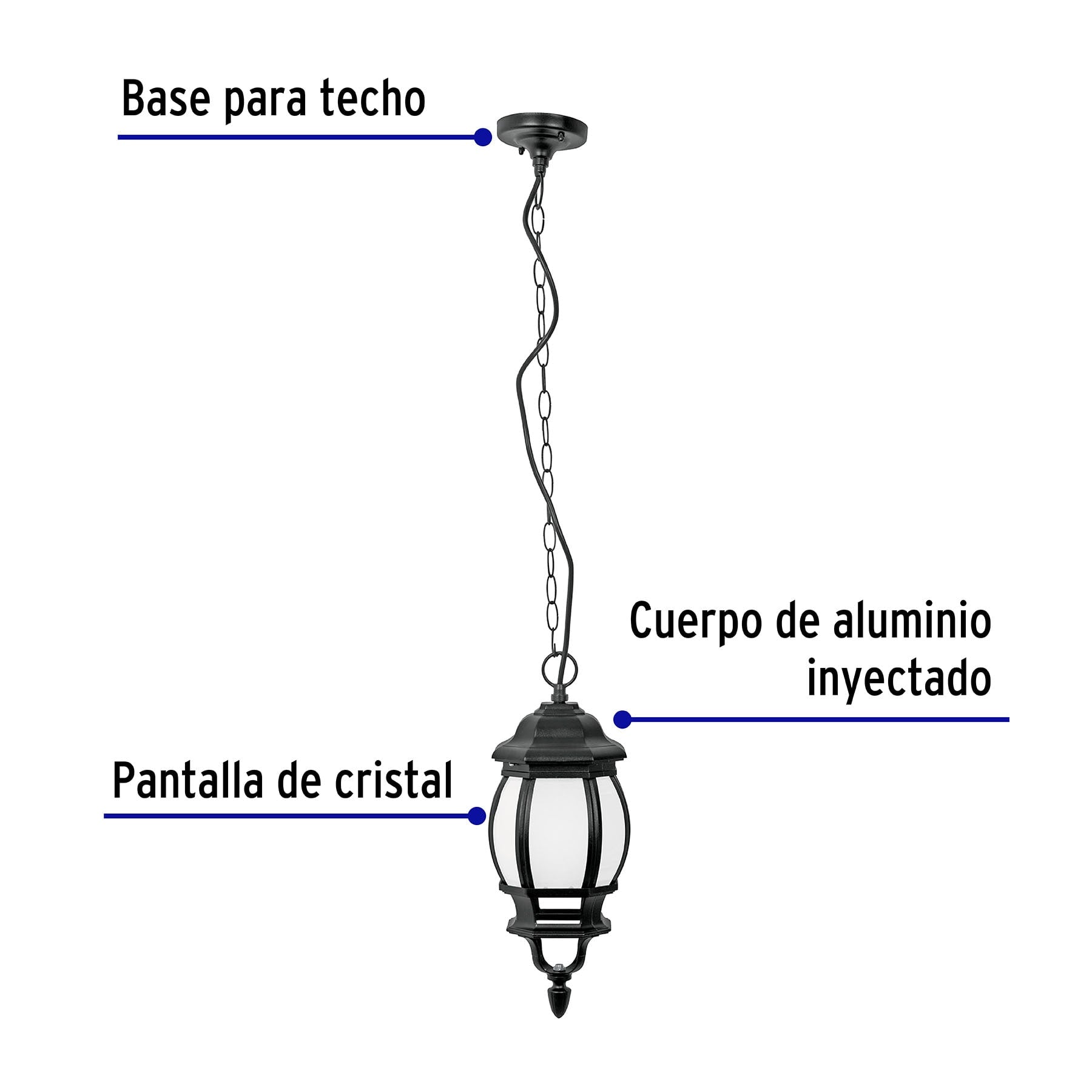 Arbotante de LED 8 W tipo farol colgante negro, Volteck, 46343