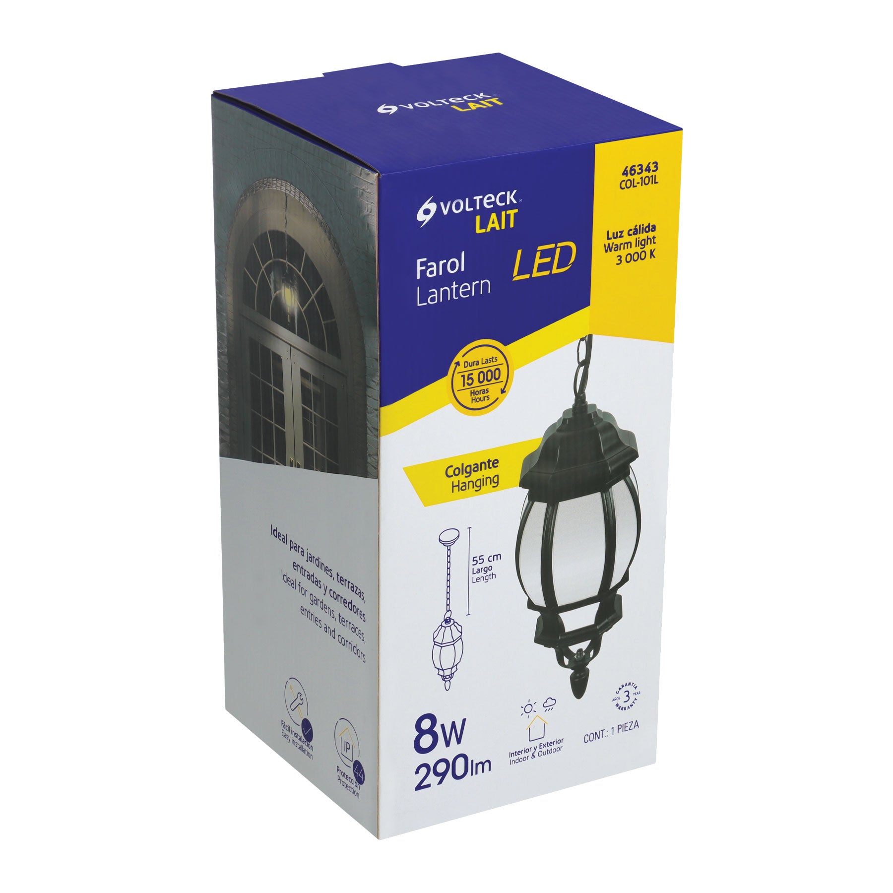 Arbotante de LED 8 W tipo farol colgante negro, Volteck, 46343