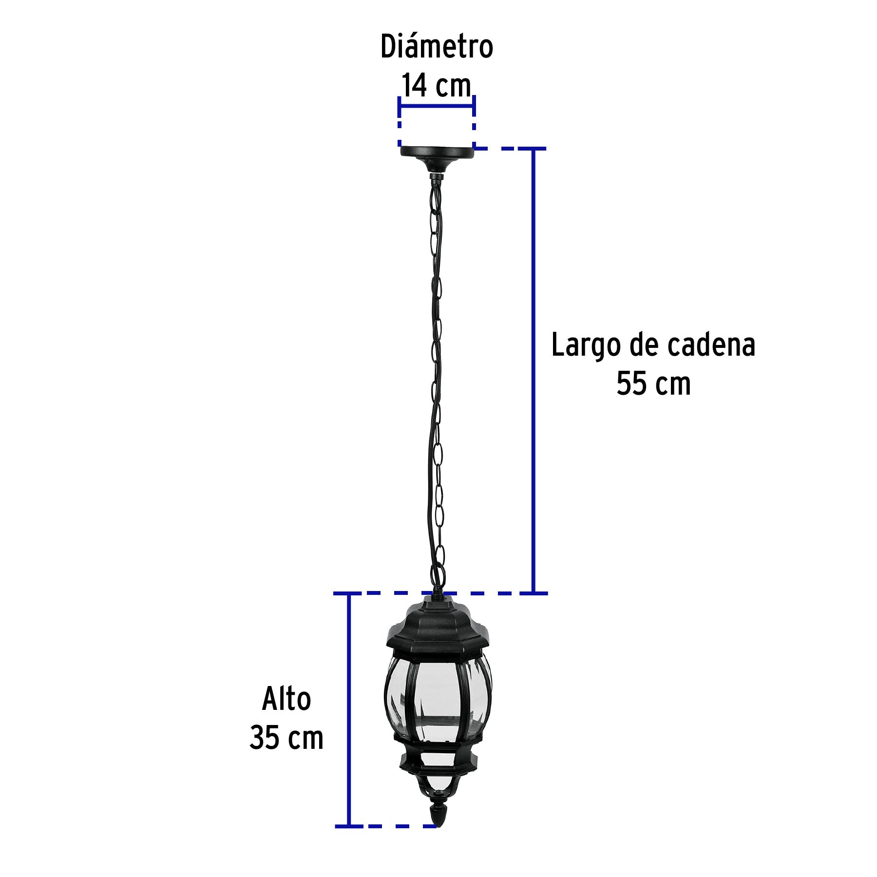 Arbotante tipo farol tradicional colgante p/exterior, negro, 47297