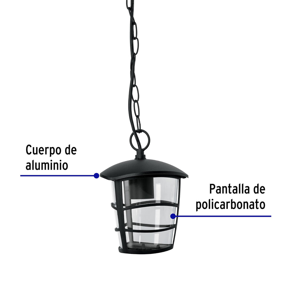 Arbotante tipo farol moderno colgante para exteriores, negro, 45094