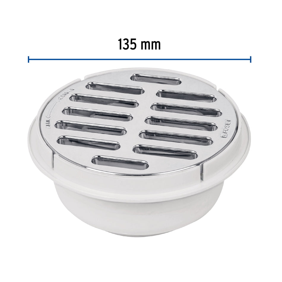 Coladera de ABS con rejilla cromada 5', 1/4 de vuelta, Foset Caja con 4, 49616