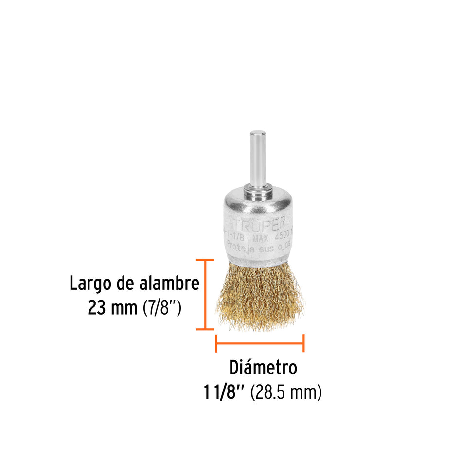Carda de copa 1-1/8' alambre grueso para taladro, Truper Caja con 6, 11596