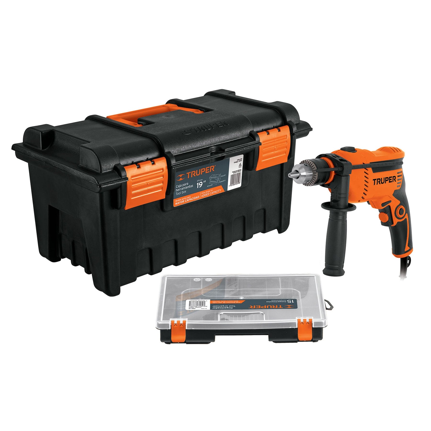 Combo rotomartillo 1/2' 650W, caja p/herramienta,organizador, 10884