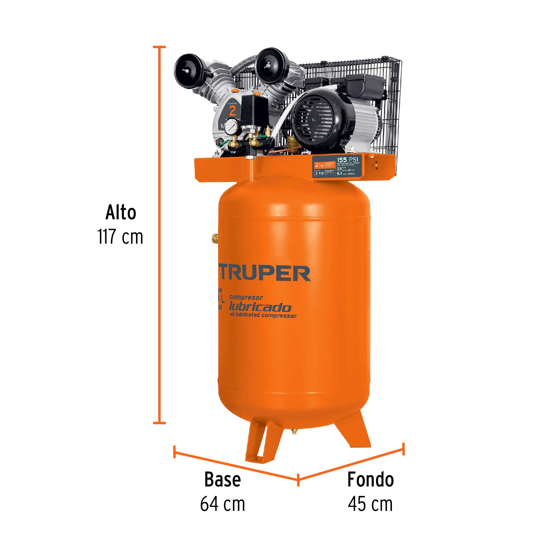 Compresor de aire, con banda, vertical 120L 4HP, 220V Truper, 19358