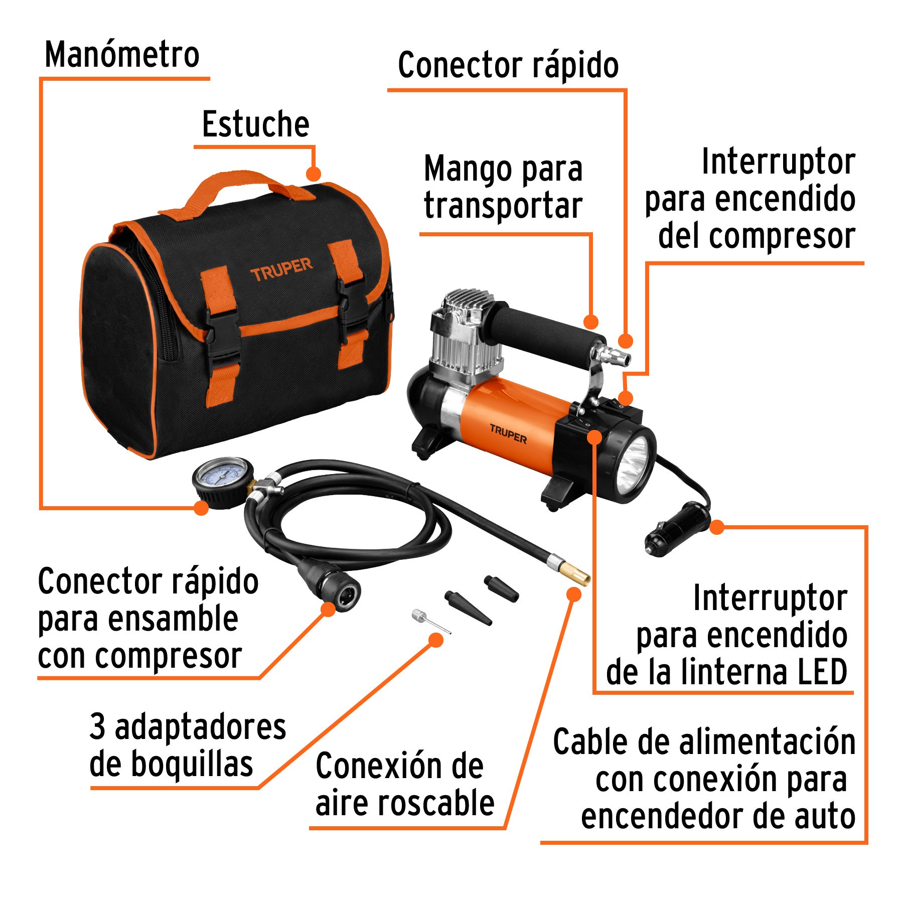 Compresor de aire 12 V portátil, para auto, incluye maletín, 19999