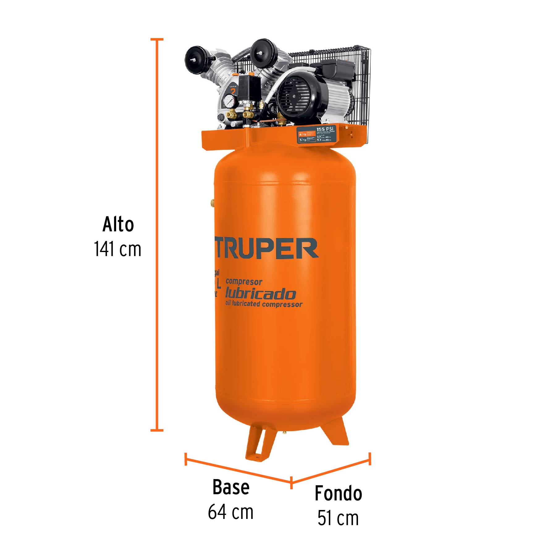 Compresor de aire, con banda, vertical 180L 4HP, 220V Truper, 15657