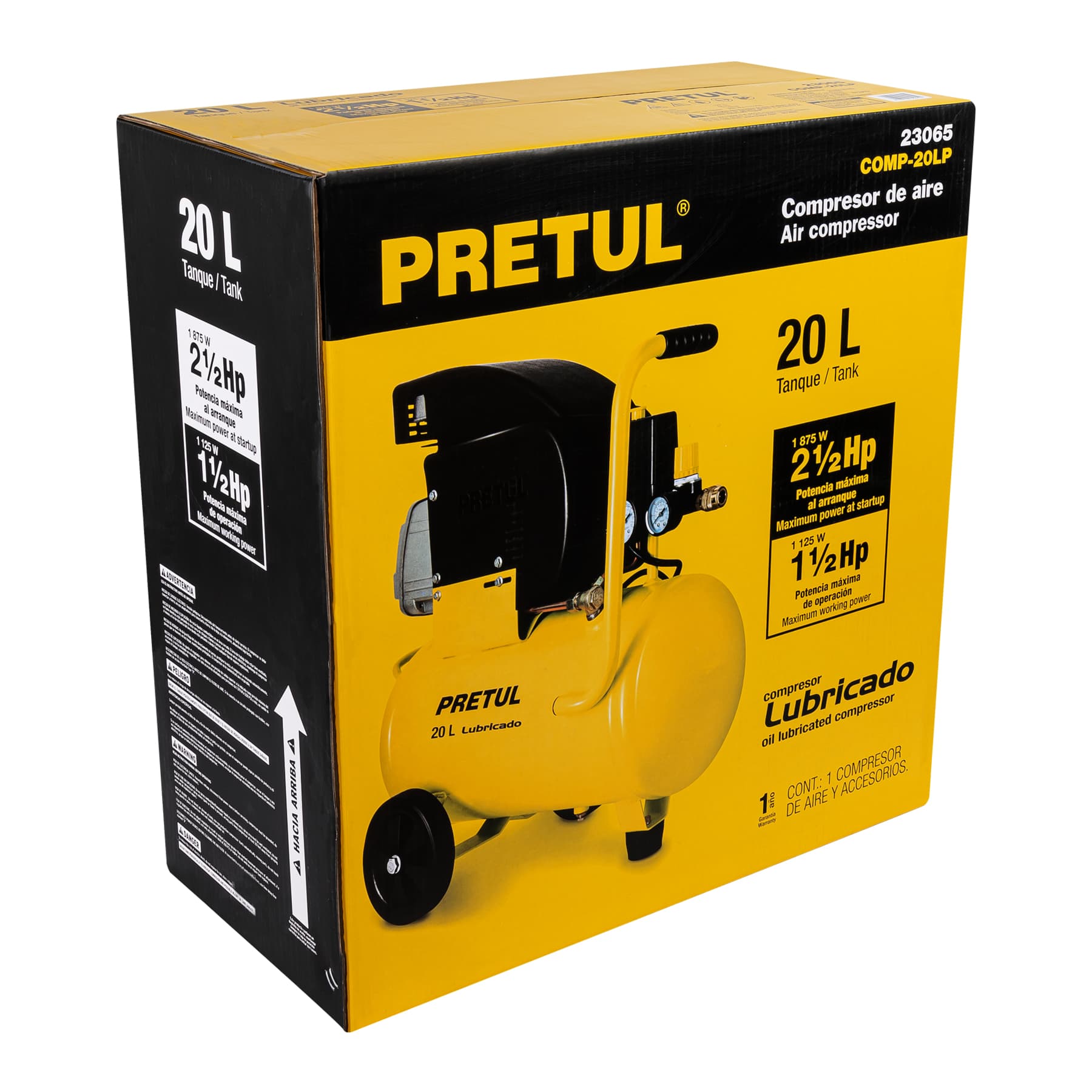 Compresor de aire, lubricado,horizontal 20L 2½HP 127V Pretul, 23065