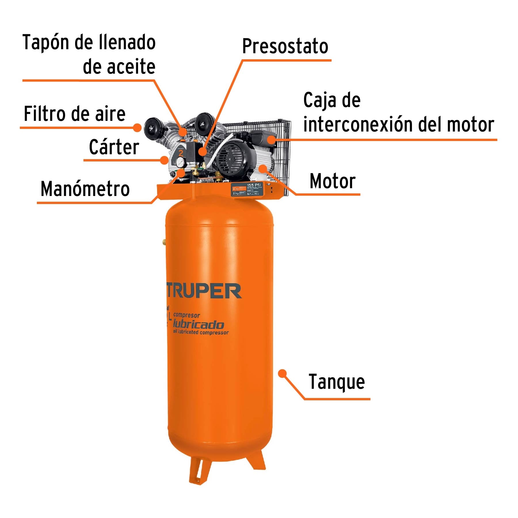 Compresor de aire, con banda, vertical 240L 4HP, 220V Truper, 19366