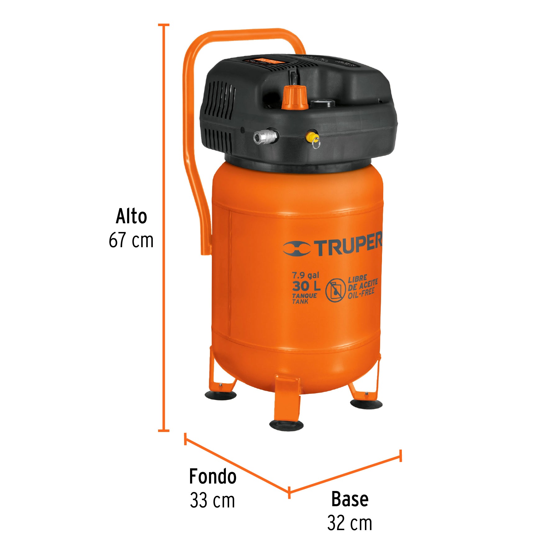 Compresor libre de aceite compacto 30L, 3HP 127V Truper, 13836