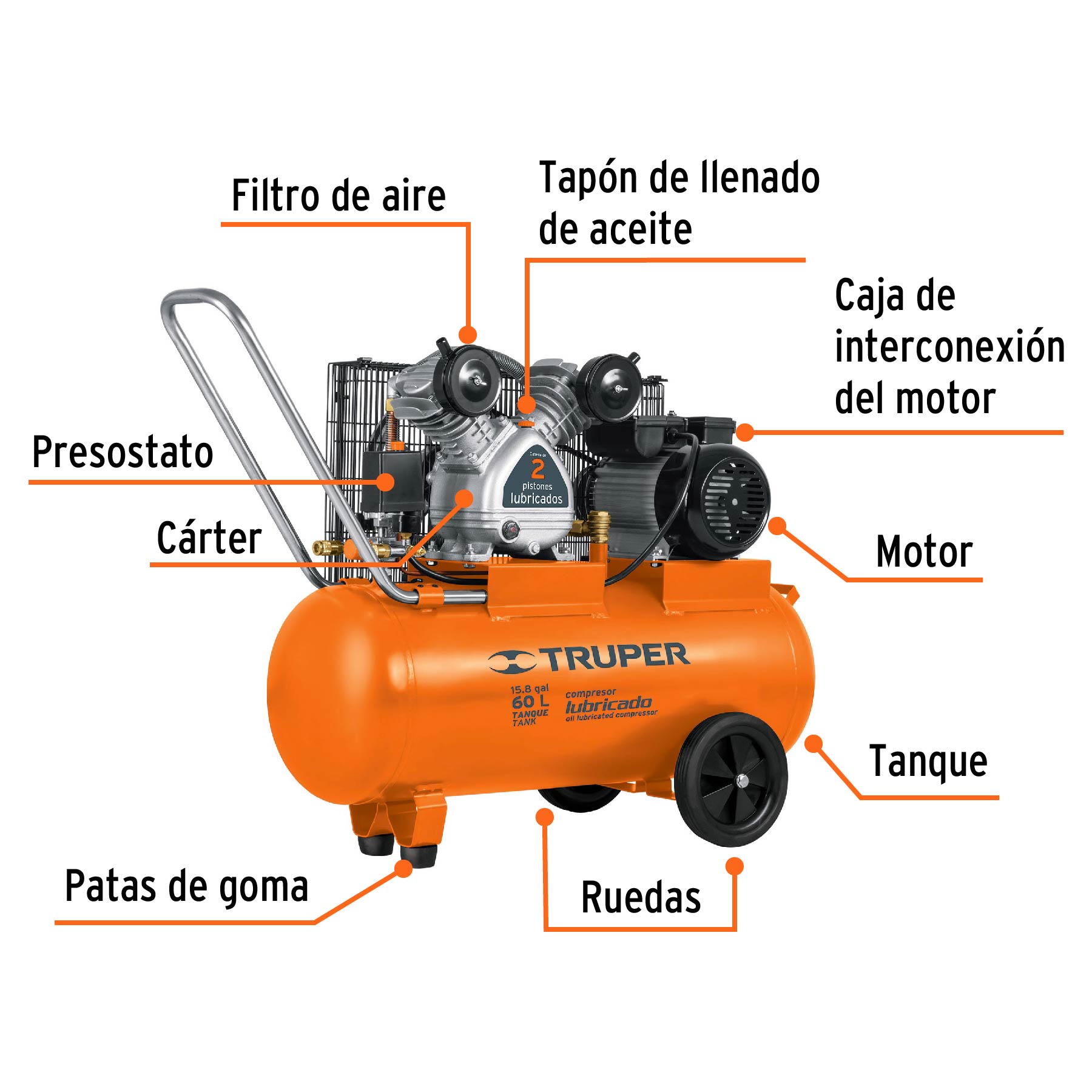 Compresor de aire, con banda, horizontal 60L 4HP 127V Truper, 19005