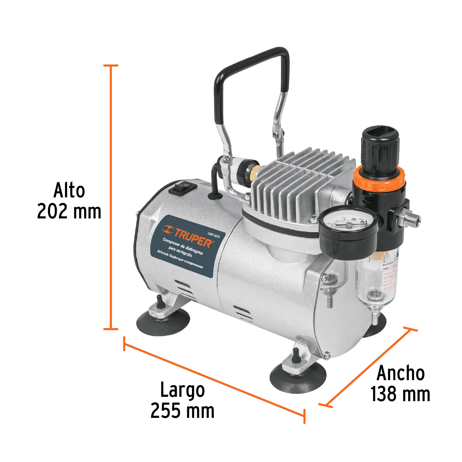 Compresor de diafragma para aerógrafo, 1/5 HP, 110 V, Truper, 17247