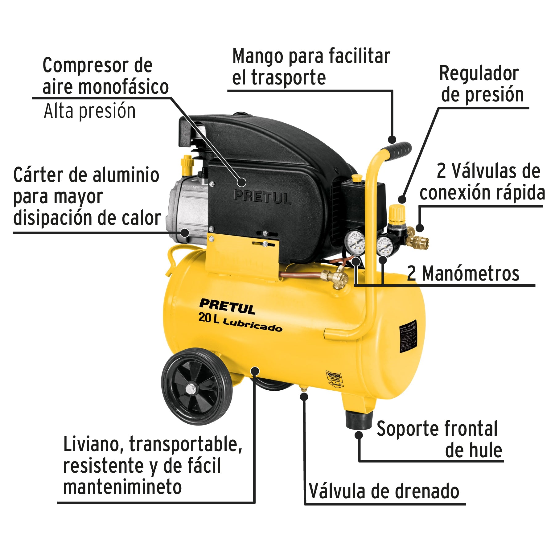 Kit Compresor de aire 20L 2½HP,manguera, pistola LVMP,Pretul, 24079