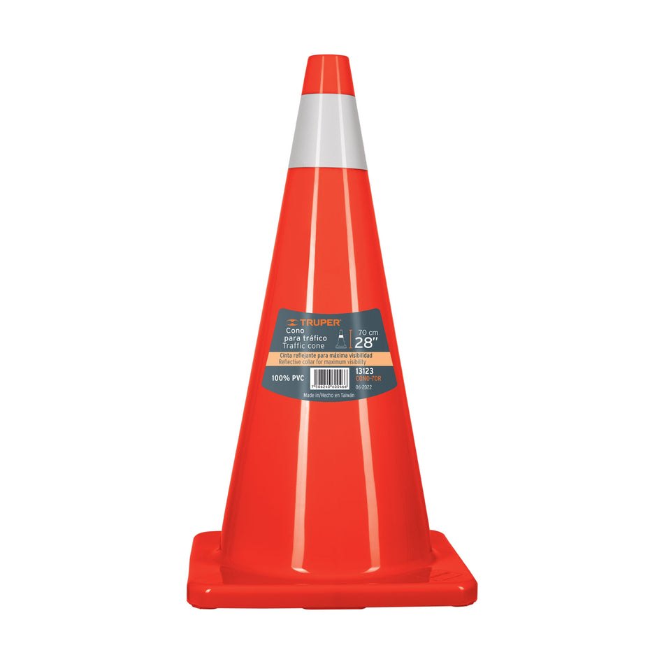 Cono de precaución de 70 cm de PVC con reflejante, Truper, 13123