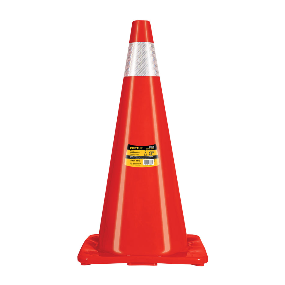 Cono de precaución de 70 cm de PVC con reflejante, Pretul, 28254