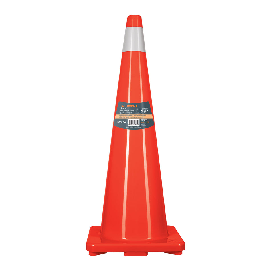 Cono de precaución de 90 cm de PVC con reflejante, Truper, 13127