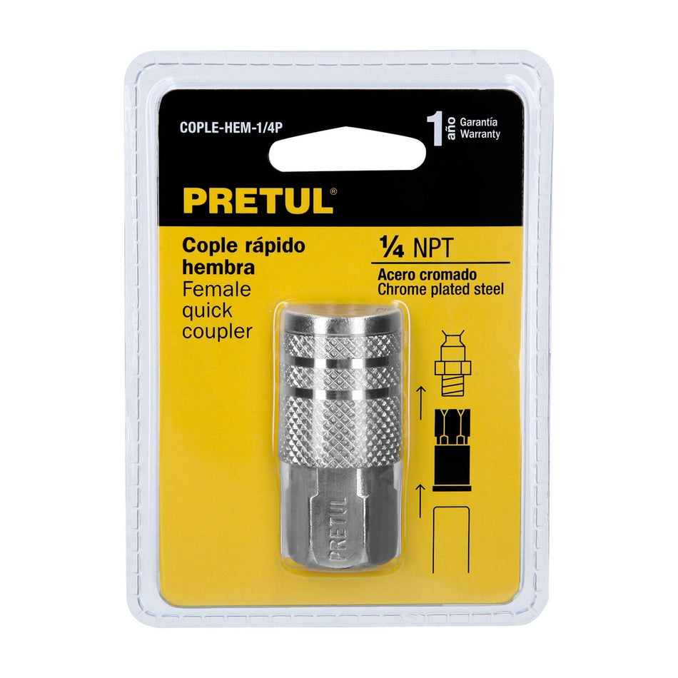 Cople acero, cuerda 1/4NPT, hembra, Pretul Caja con 6, 27028