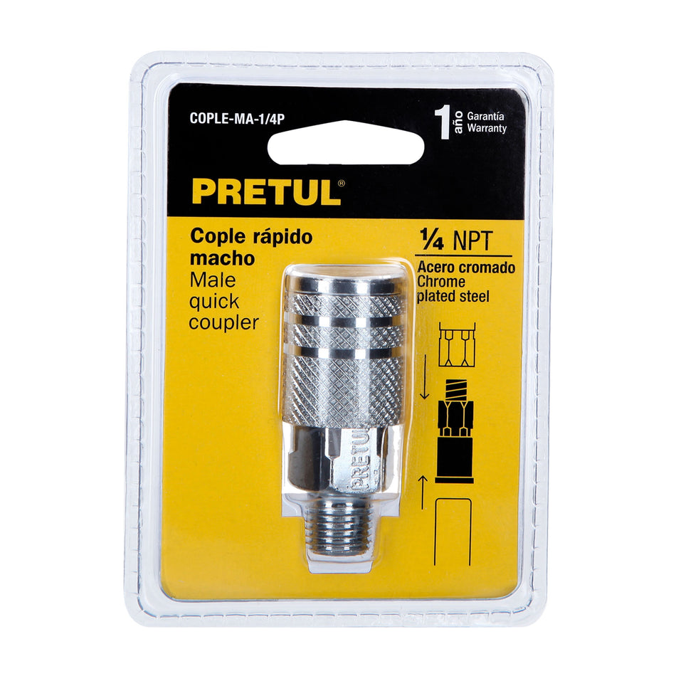 Cople acero, cuerda 1/4NPT, macho, Pretul Caja con 6, 27029