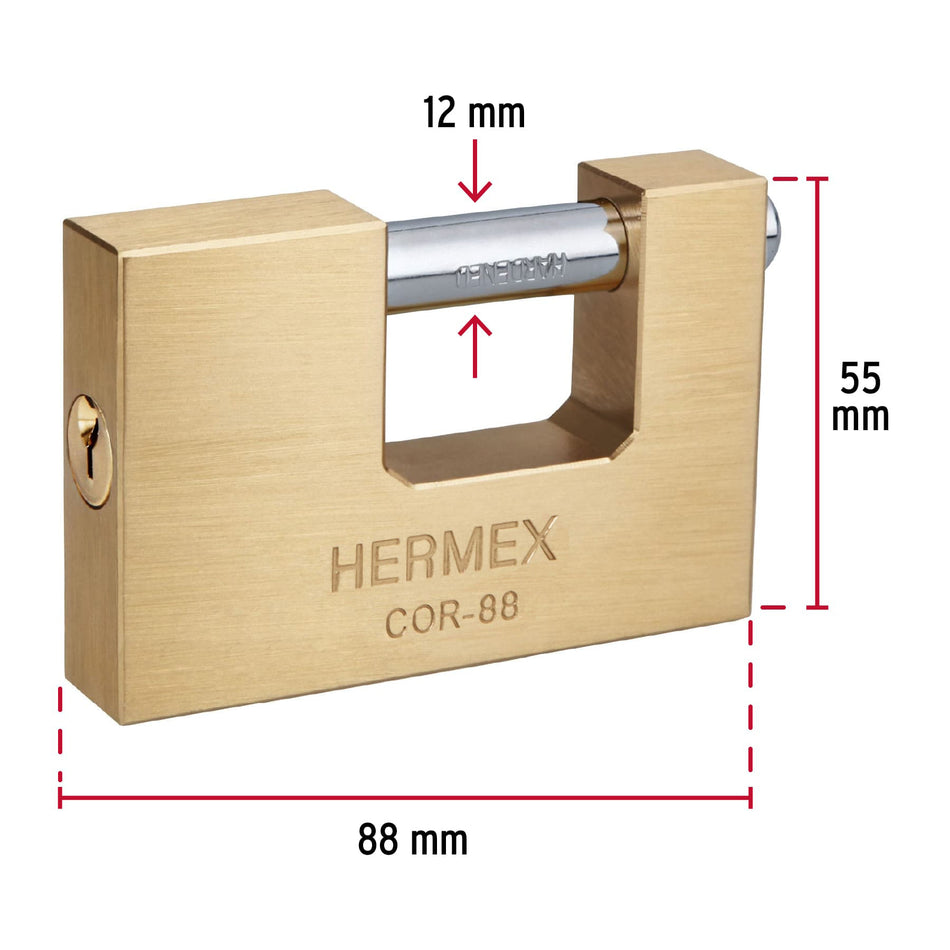 Candado antipalanca, 88mm, cuerpo de latón llave tradicional Caja con 3, 43358