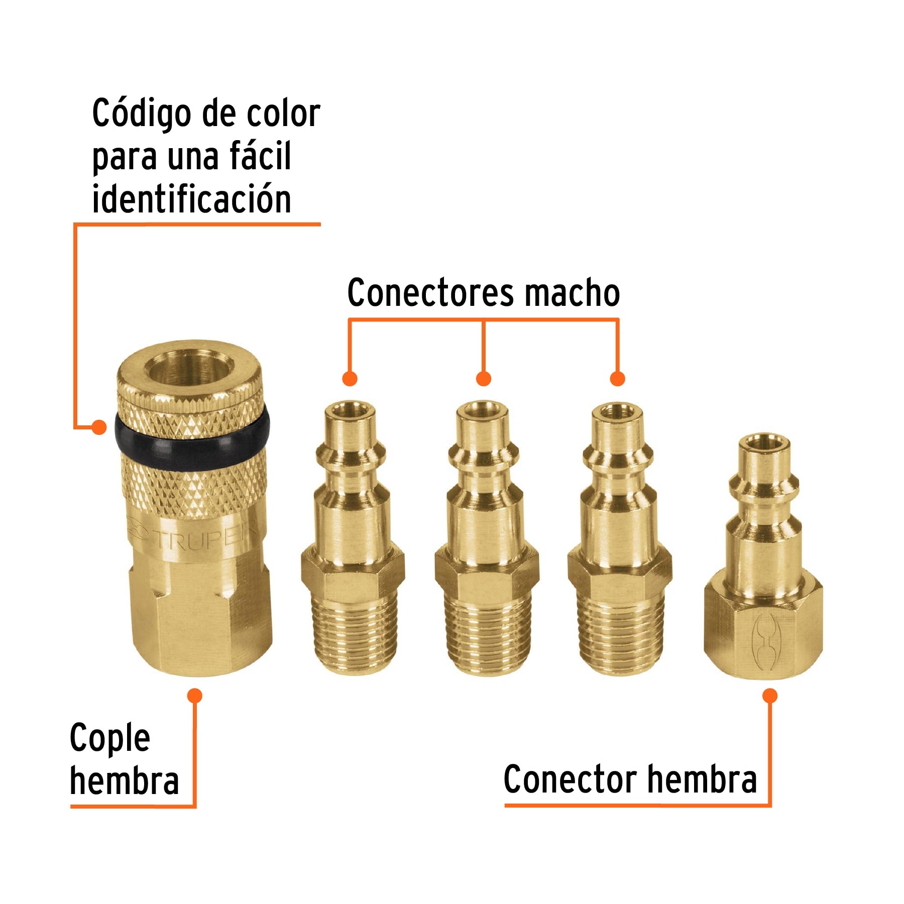 Juego de 5 piezas, coples y conectores rápidos de latón, 19081