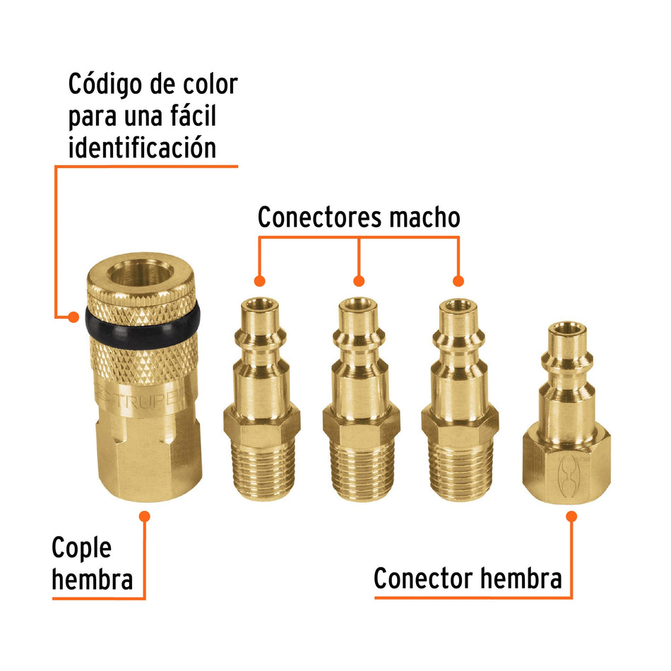 Juego de 5 piezas, coples y conectores rápidos de latón Caja con 6, 19081