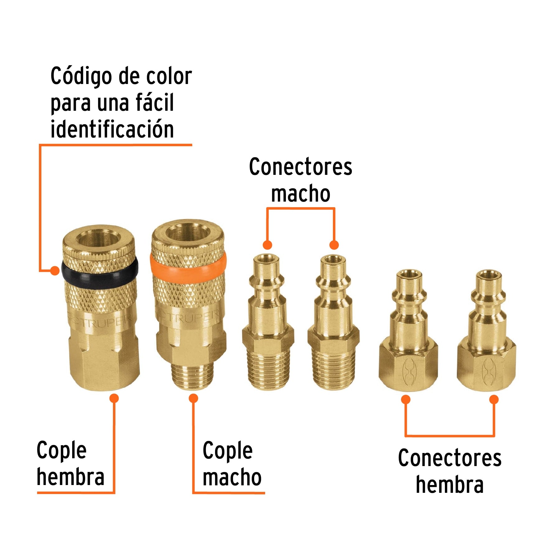 Juego de 6 piezas, coples y conectores rápidos de latón, 18075