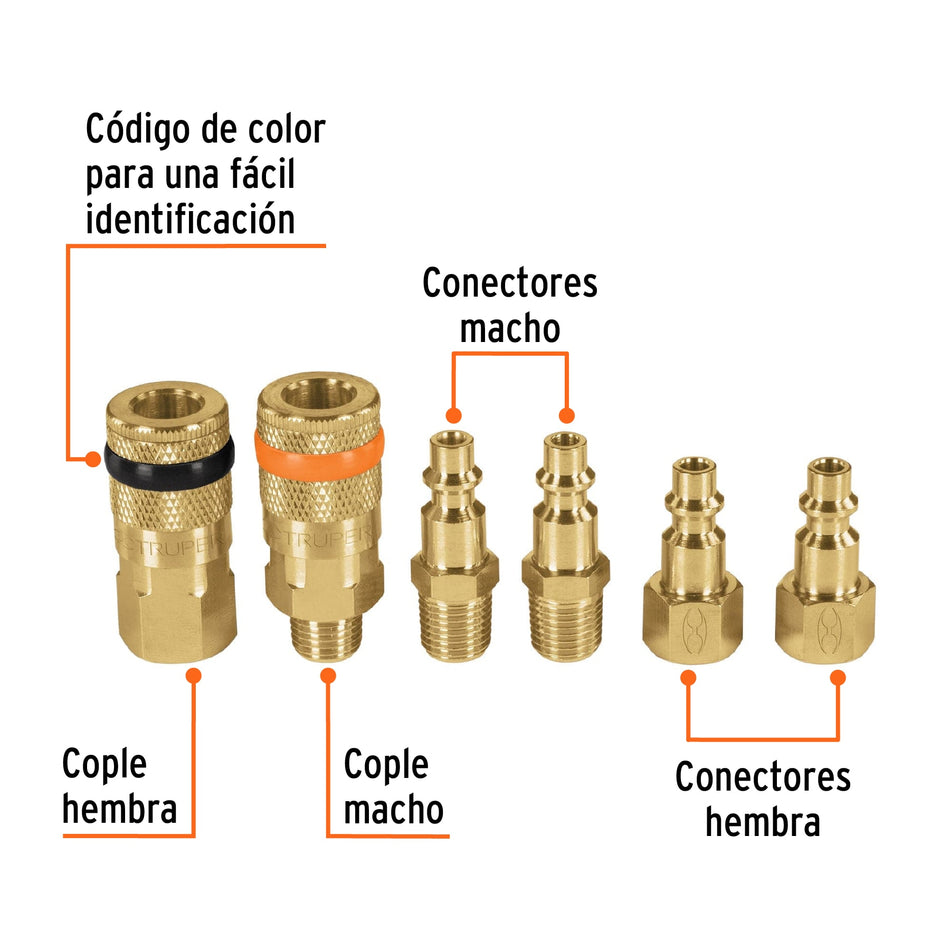 Juego de 6 piezas, coples y conectores rápidos de latón Caja con 6, 18075