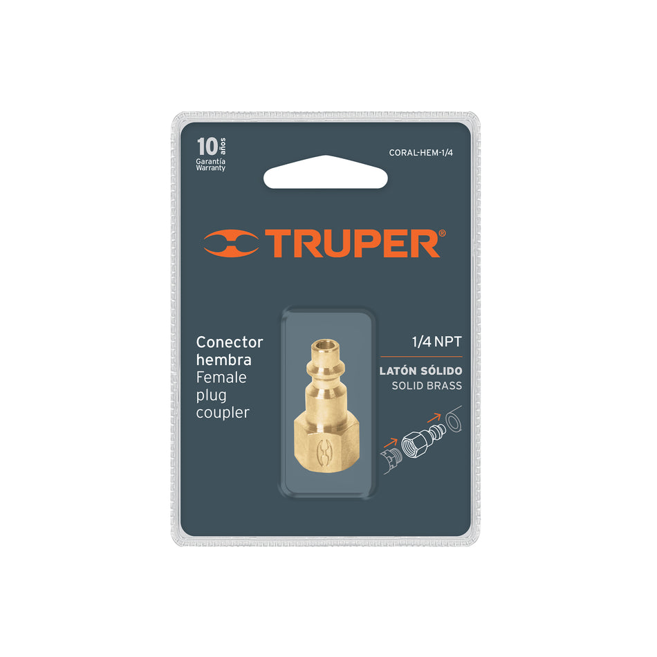 Conector rápido de latón, tipo F, cuerda 1/4' NPT, hembra Caja con 6, 19082