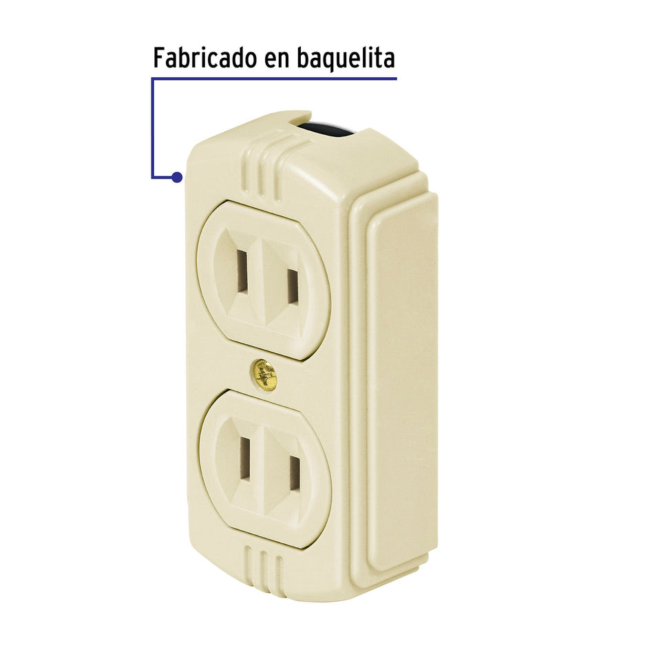 Contacto de sobreponer dúplex sin tierra, Volteck Caja con 10, 46106