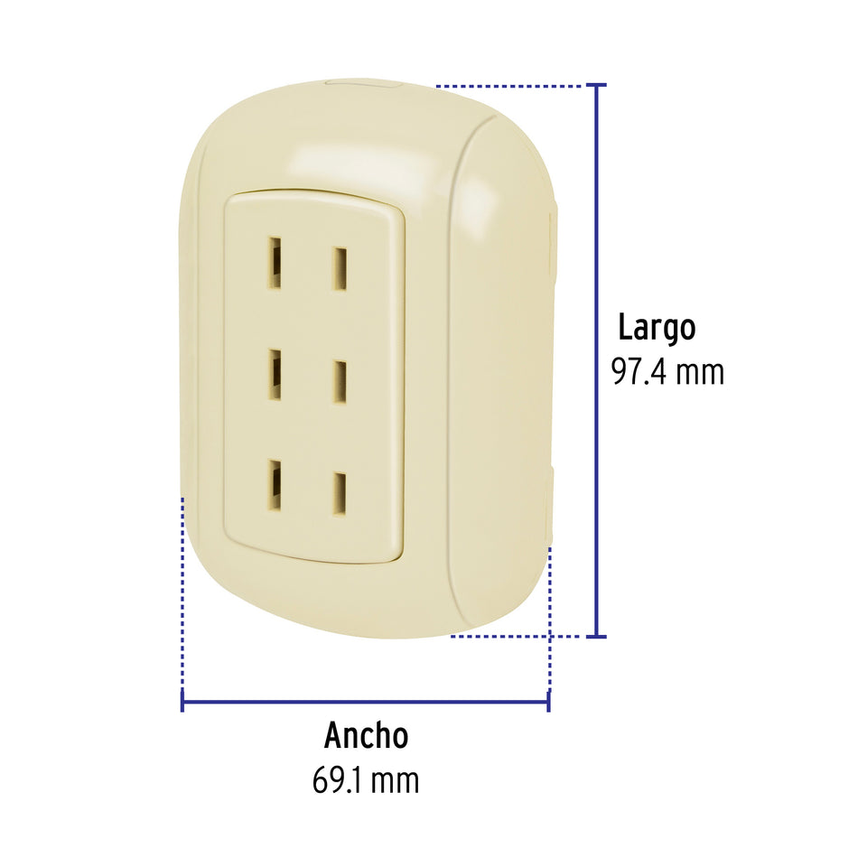 Contacto de sobreponer triple sin tierra, Volteck Caja con 10, 47351