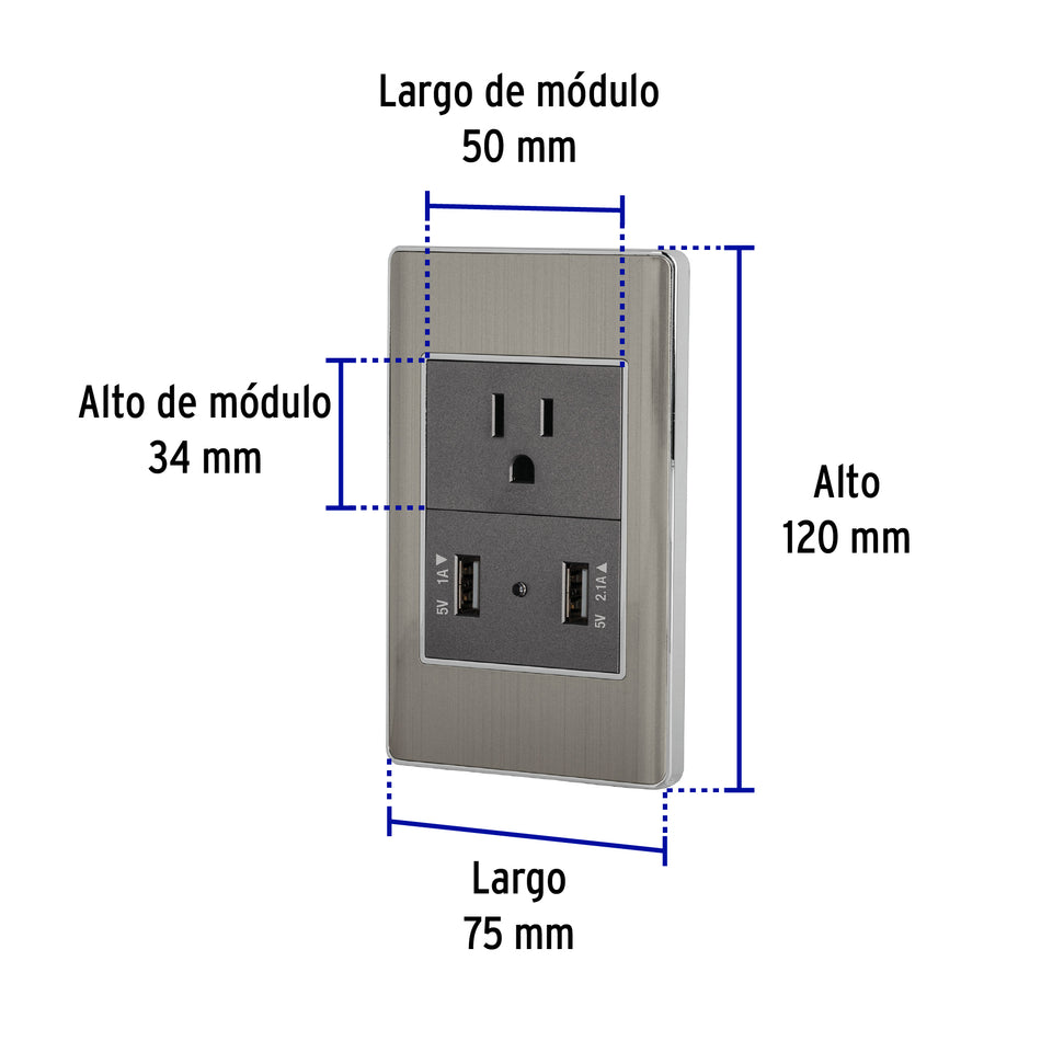 Placa armada acero contacto y 2 puertos USB 1.5 mód, Lisboa Caja con 3, 47851