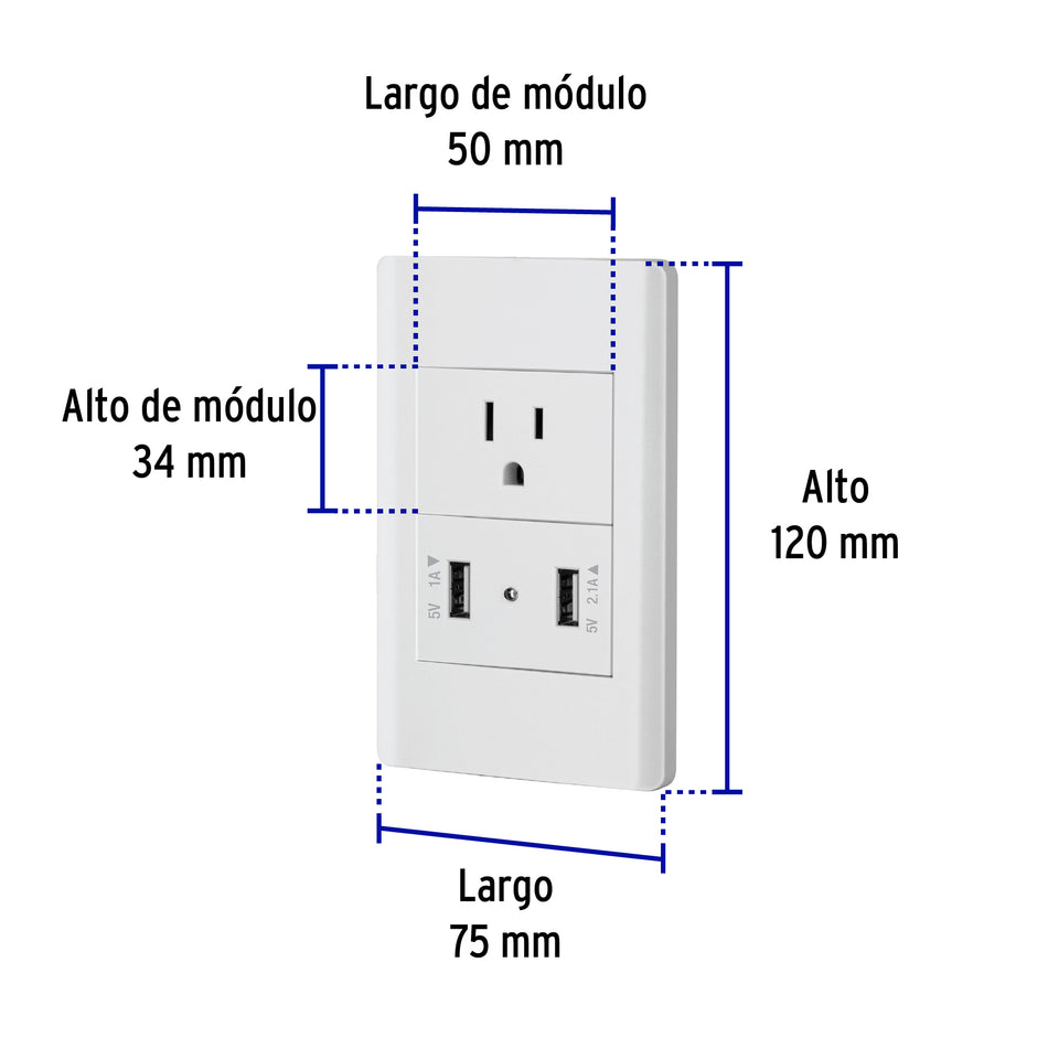 Placa armada blanca contacto y 2 puertos USB 1.5 mód, Lisboa Caja con 3, 47971