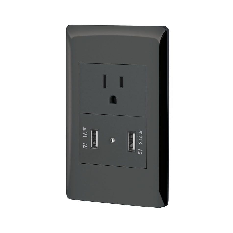 Placa armada negra contacto y 2 puertos USB 1.5 mód, Lisboa Caja con 3, 47904