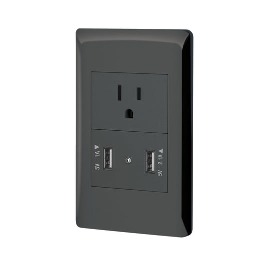 Placa armada negra contacto y 2 puertos USB 1.5 mód, Lisboa Caja con 3, 47904