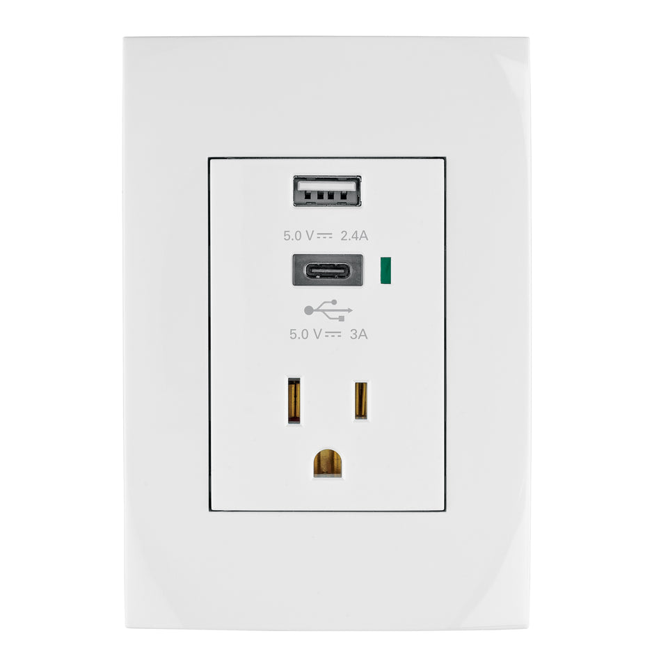 Contacto 2polos + tierra con 2 puertos USB, Oslo, blanco Caja con 3, 48313