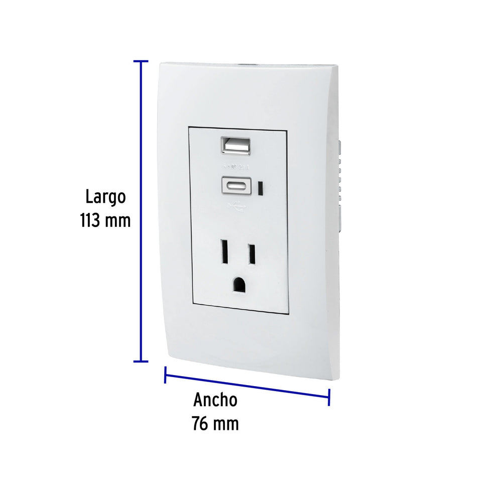 Contacto 2polos + tierra con 2 puertos USB, Oslo, blanco Caja con 3, 48313