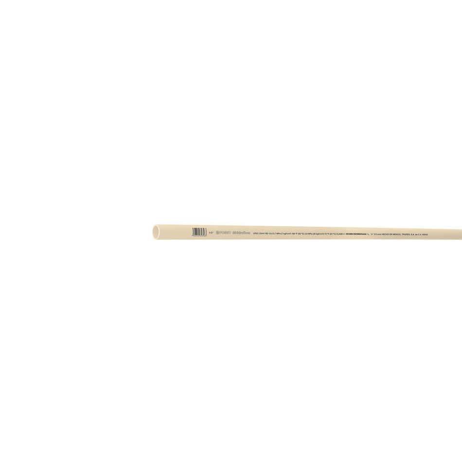 Tubo de 1/2' de CPVC hidráulico RD 13.5 de 3 m, Foset Caja con 10, 45042