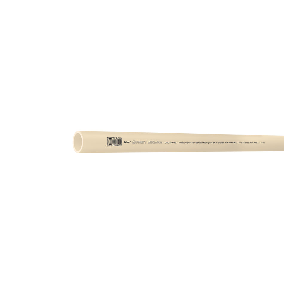 Tubo de 1-1/4' de CPVC hidráulico RD 11 de 3 m, Foset Caja con 5, 45560