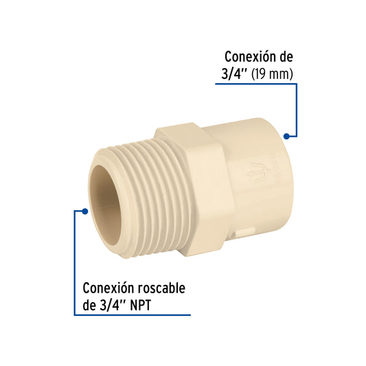 Conector macho de CPVC 3/4', Foset Caja con 20, 45099