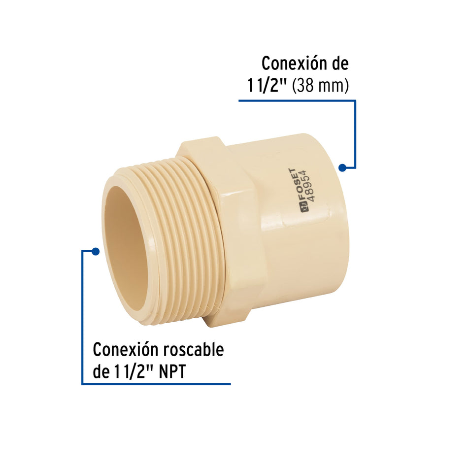 Conector macho CPVC 1-1/2', Foset Caja con 4, 48954